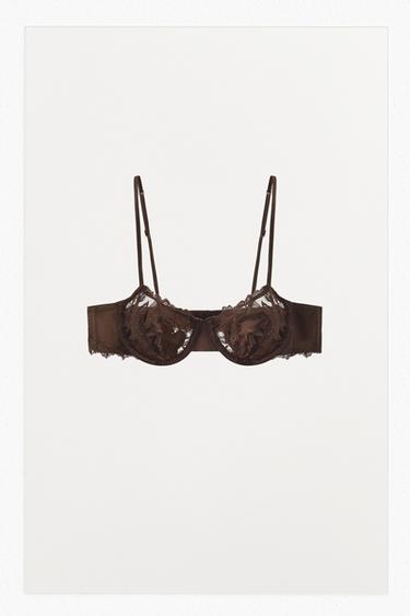 SUJETADOR SATINADO BORDADOS ENCAJE - Marrón de Zara