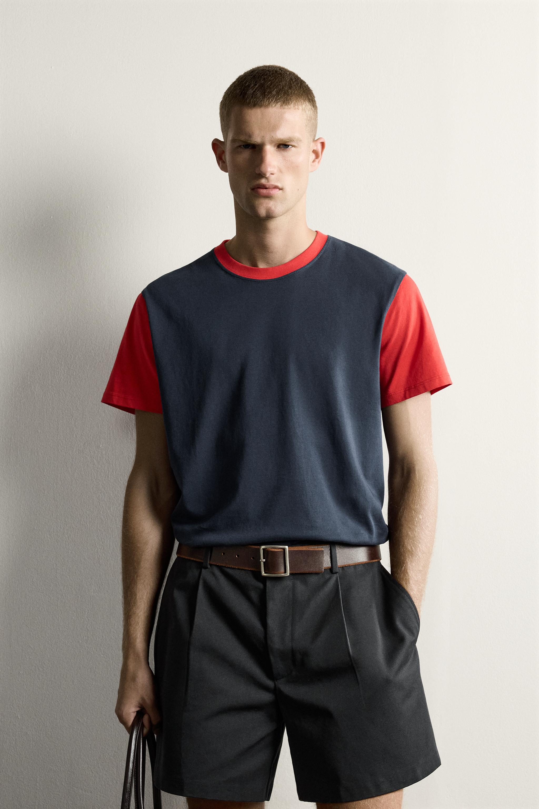 REGULAR FIT COLORBLOCK T-SHIRT — Red / Navy