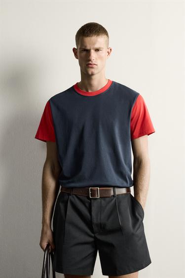 REGULAR FIT COLOUR BLOCK T-SHIRT - red/navy by Zara