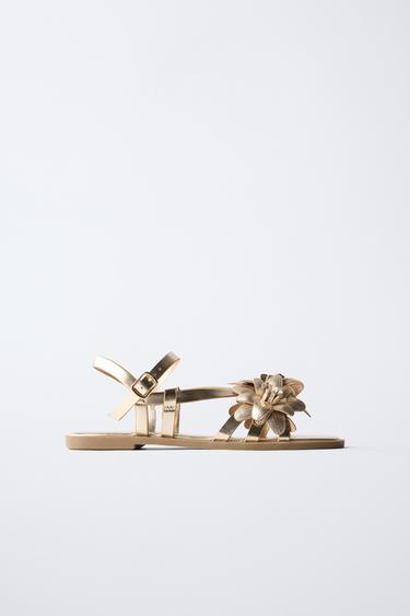Zara METALLIC FLOWER SANDALS - Gold - Image 0