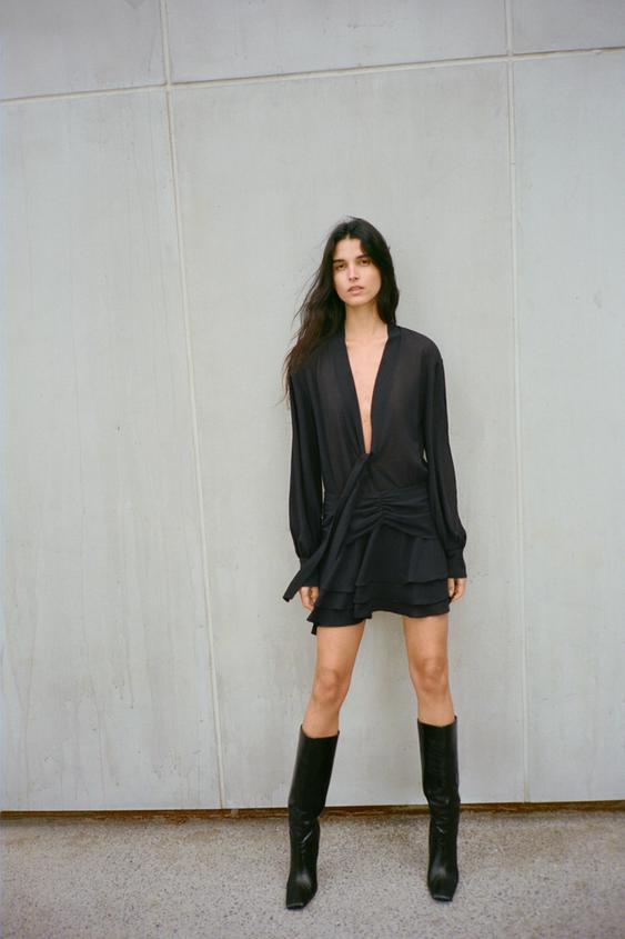 SHORT FLOWY RUFFLED DRESS