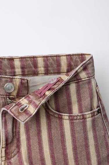 STRIPED DENIM BERMUDA SHORTS - Burgundy by Zara - Image 2