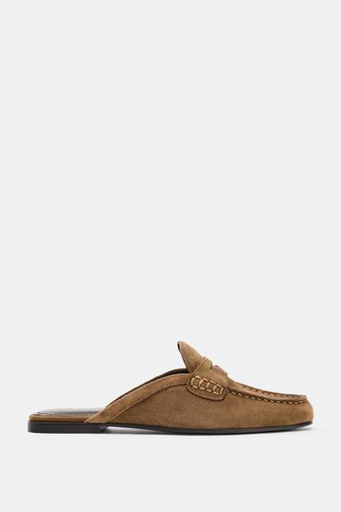 SPLIT SUEDE MULE LOAFERS - Brown by Zara - Image 0