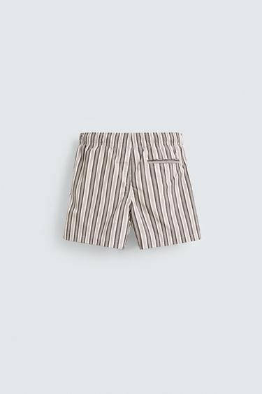 STRIPED MID-LENGTH SWIMMING TRUNKS - Ecru by Zara - Image 1