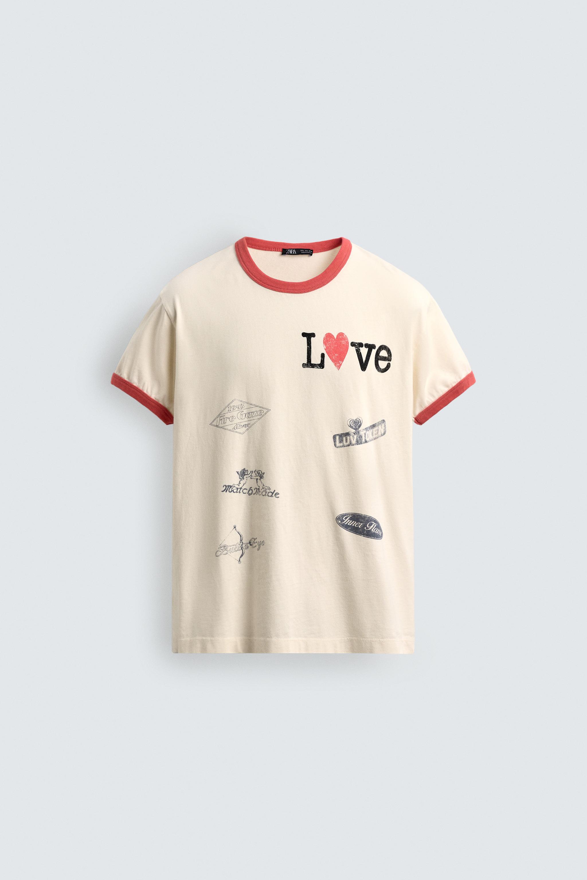 RIB T-SHIRT WITH CONTRAST HEART — Ecru