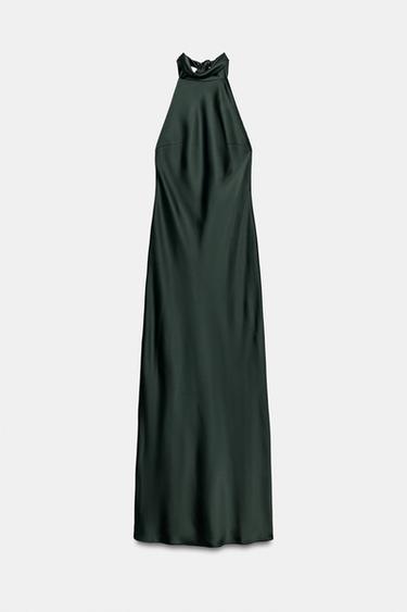LONG DRESS WITH TIES - Moss green by Zara