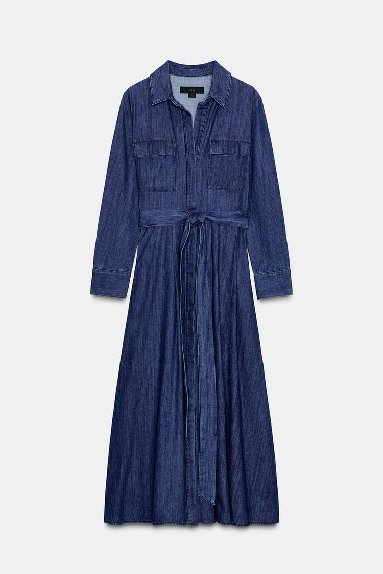 VESTIDO DENIM CINTURÓN ZW COLLECTION Índigo ZARA Chile