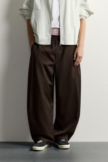 BALLOON FIT TROUSERS WITH SIDE PLEATS - Brown by Zara