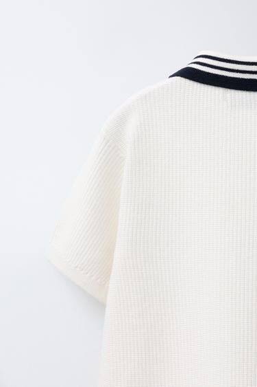 POLO BASIQUE CÔTELÉ - Écru / Bleu marine de Zara - Image 3