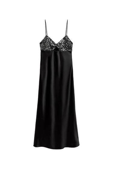 CONTRAST SEQUINNED SLIP DRESS