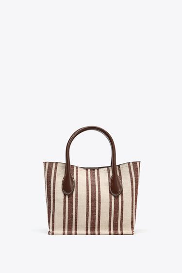 BOLSA CANVAS ESTAMPADA LISTRAS - Marrom da Zara - Imagem 0