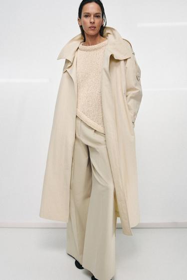 Zara ZW COLLECTION HIGH-NECK TRENCH COAT - Butter