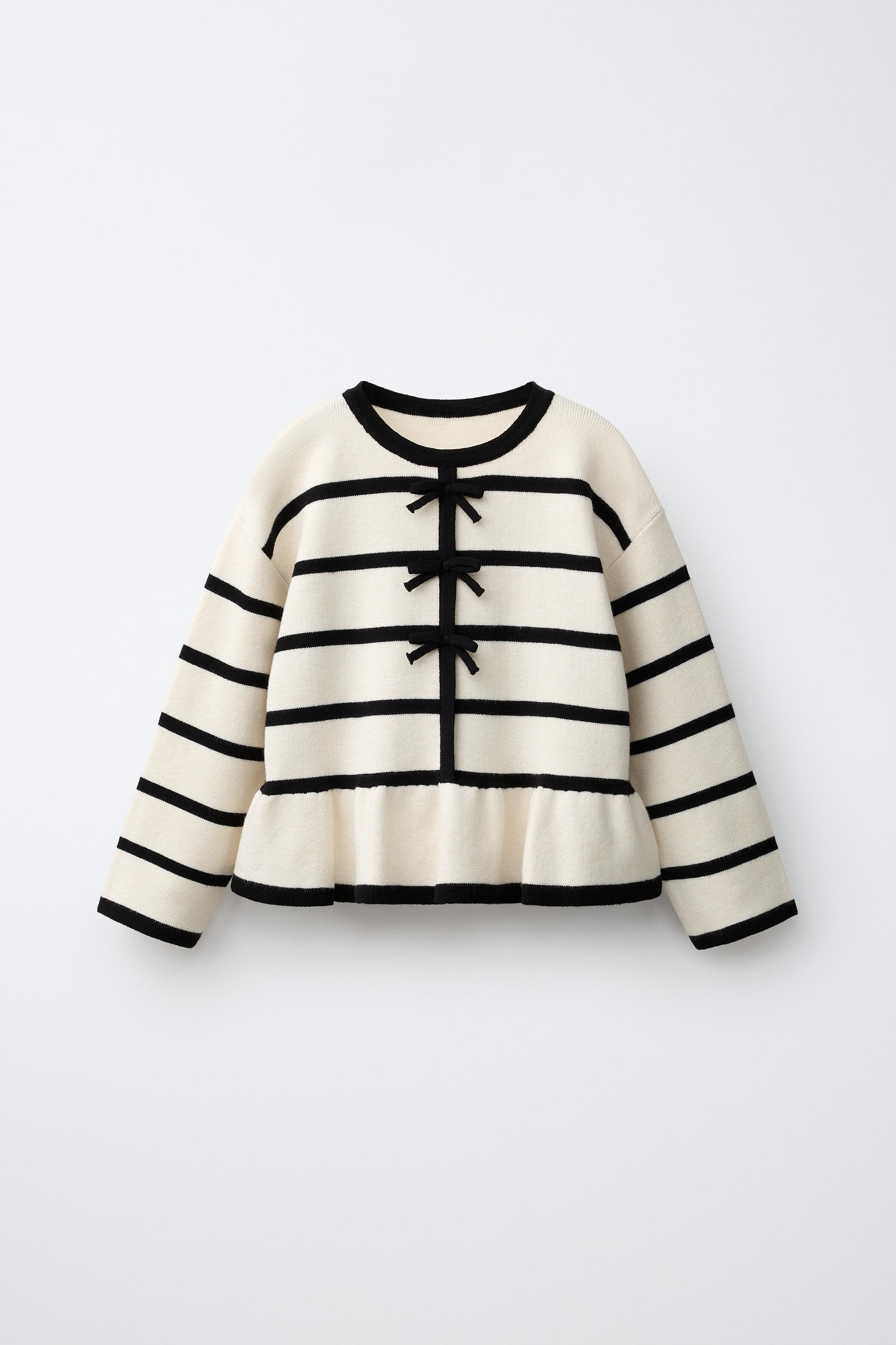 STRIPED AND BOW KNIT JUMPER