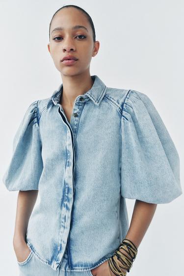 ZW COLLECTION DENIM BLOUSE - Light blue by Zara - Image 1