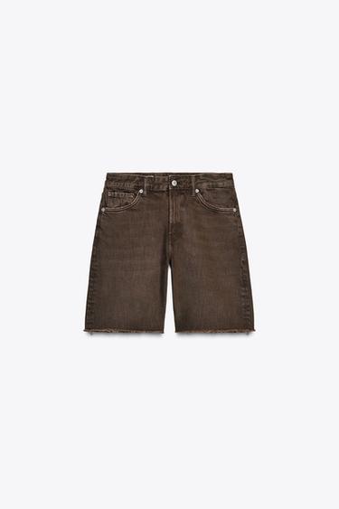 BERMUDA EN JEAN TRF TAILLE MOYENNE - Marron de Zara
