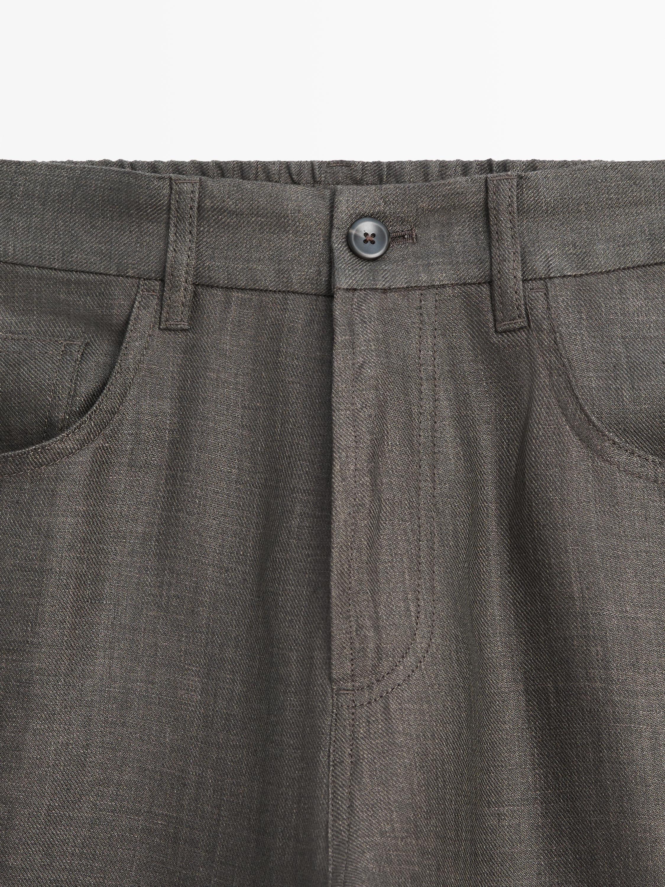 Faux jean semi-jogger en lin