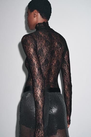 LACE BODYSUIT WITH LONG SLEEVES - Black by Zara - Image 2
