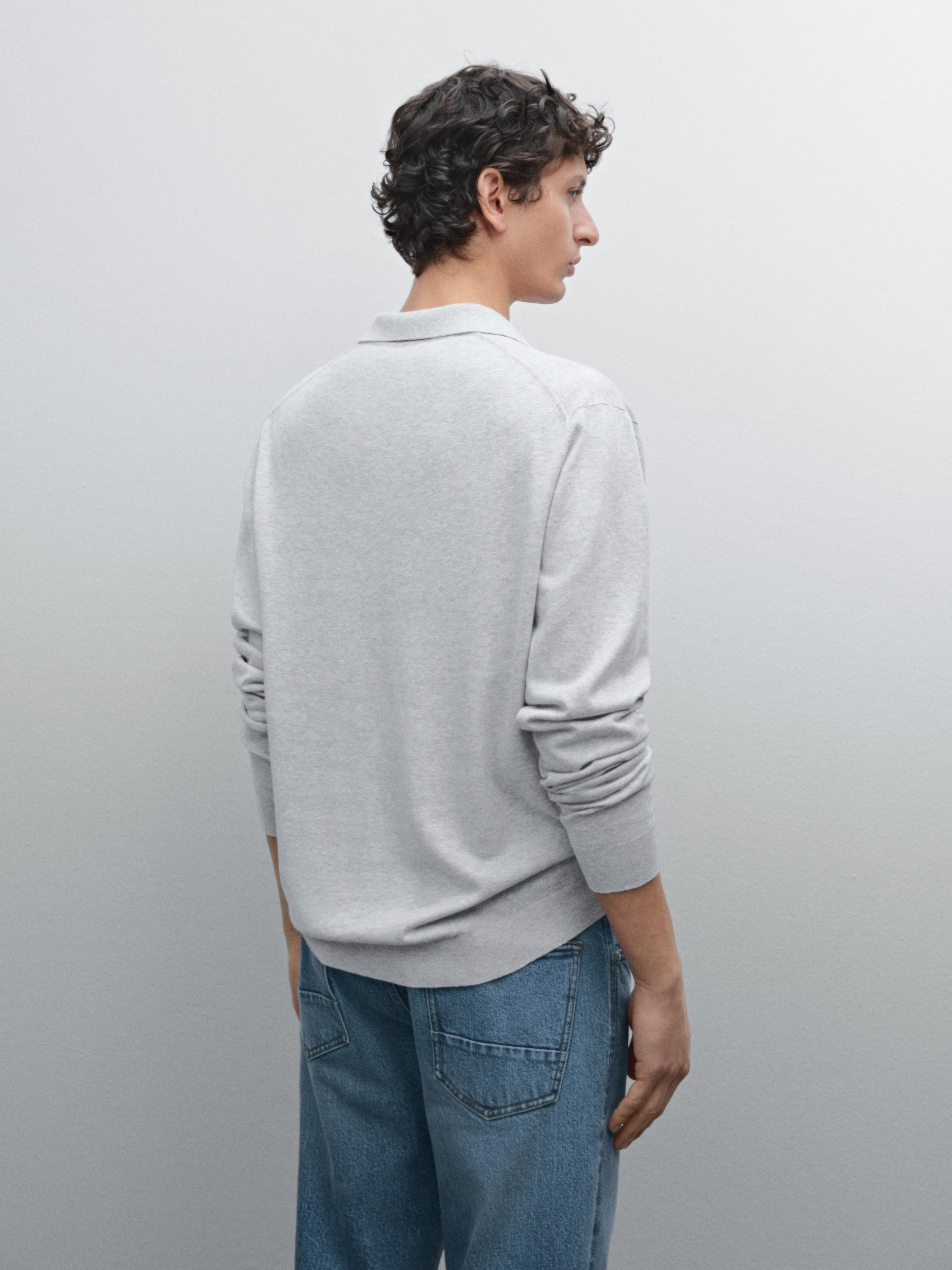 Cotton blend knit polo sweater - Gray marl | ZARA United States