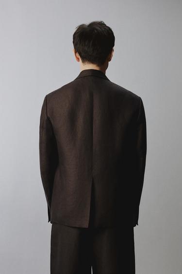 DOUBLE-BREASTED 100% LINEN SUIT BLAZER - Brown by Zara - Image 2