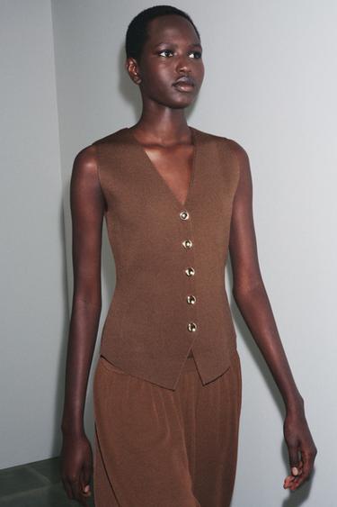 EINFARBIGES STRICKTOP - Hellbraun von Zara