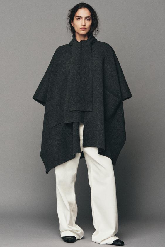 Zara KNIT SCARF CAPE WITH POCKETS - Gray - Image 0
