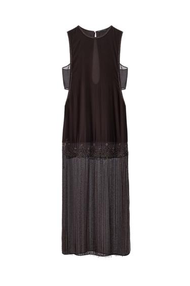 COMBINATION VELVET BEADED FRINGE DRESS