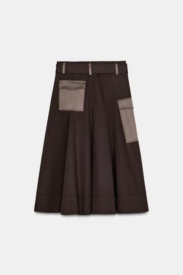 CARGO MIDI SKIRT WITH BELT - Brown by Zara - Image 6