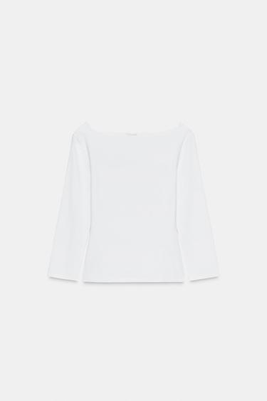 T-SHIRT COL BATEAU - Blanc de Zara