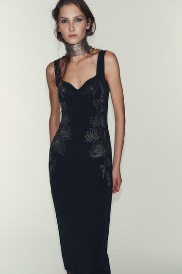 VESTIDO MIDI STRETCH BRILLOS - Negro de Zara