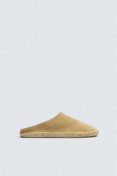 Zara OPEN BACK LEATHER ESPADRILLES - Mustard