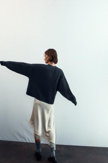 PULL EN MAILLE À TORSADES - Bleu marine de Zara - Image 3