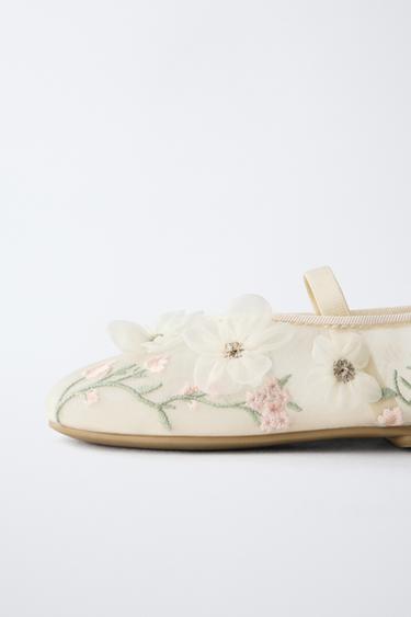 FLORAL BALLET FLATS - Ecru White by Zara - Image 5