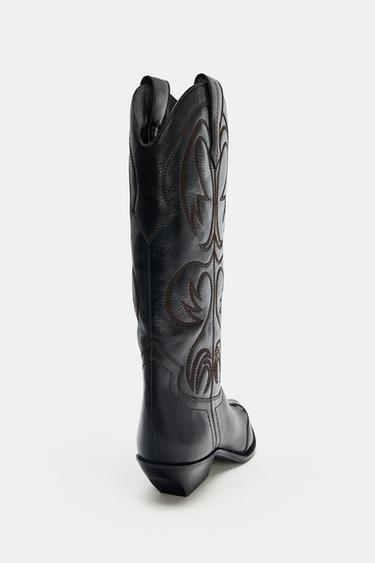 BOTTES COW-BOY EN CUIR BRODÉ - Noir de Zara - Image 5