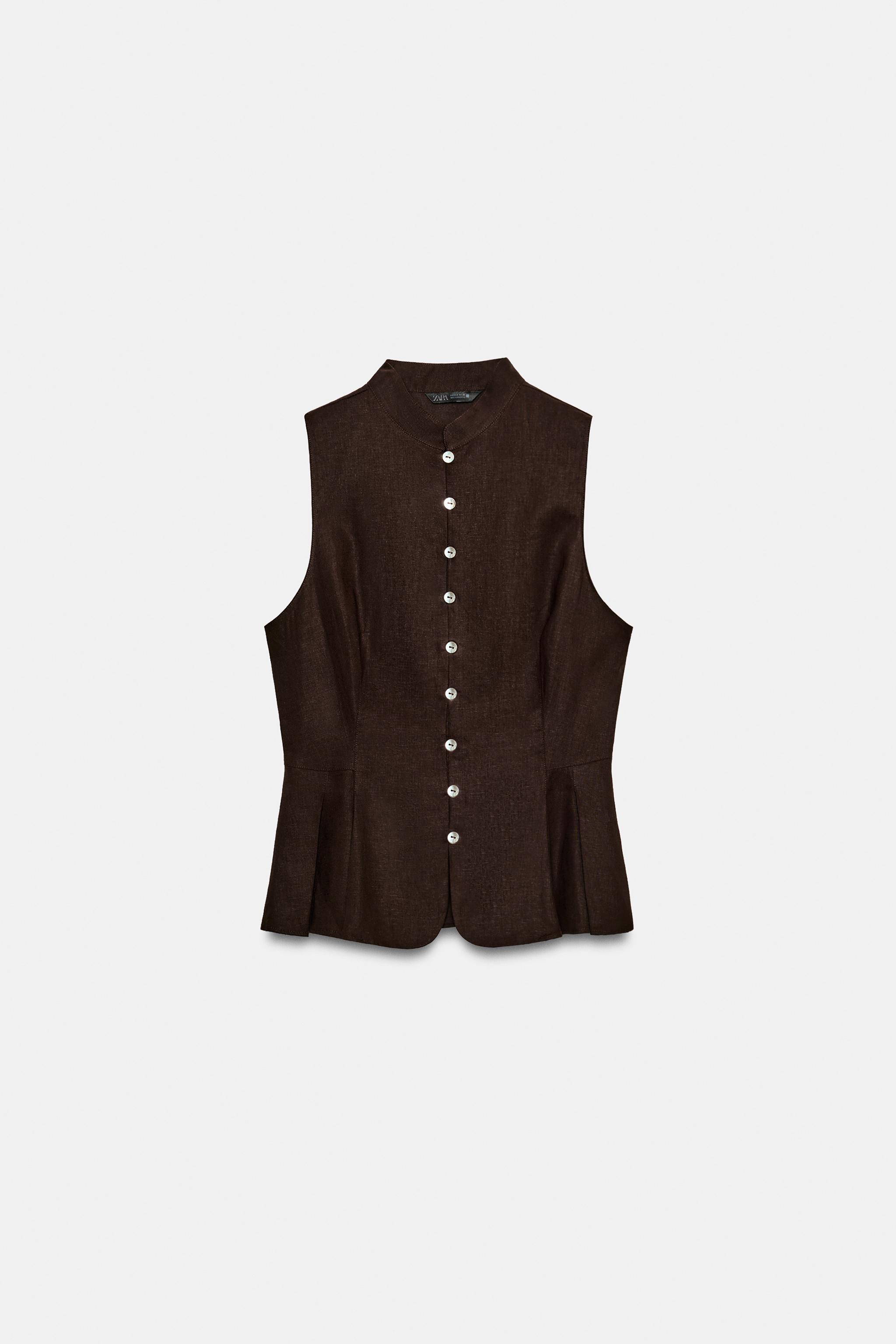 Женские рубашки Zara SLEEVELESS LINEN SHIRT — фото 4