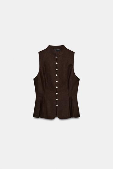 CAMISA MANGA SISA CON LIÑO - Marrón de Zara