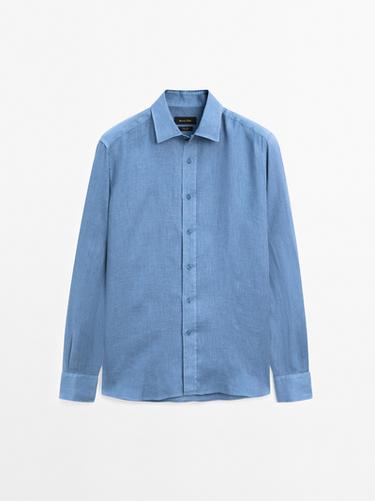 Chemise regular fit 100 % lin - Bleu roi de Zara