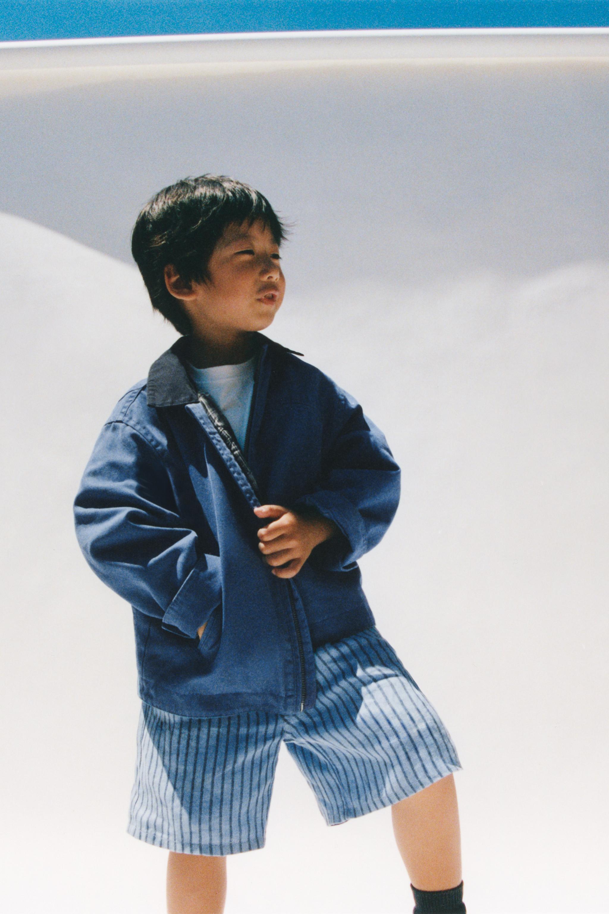 100% LINEN STRIPED SHORTS — striped