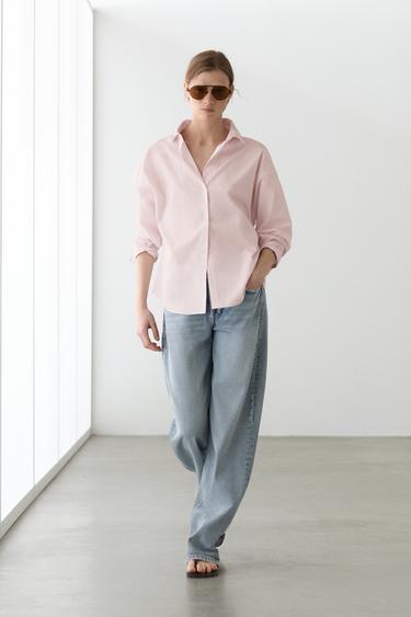 Zara Cotton poplin shirt with dart detail - Pink - Image 0