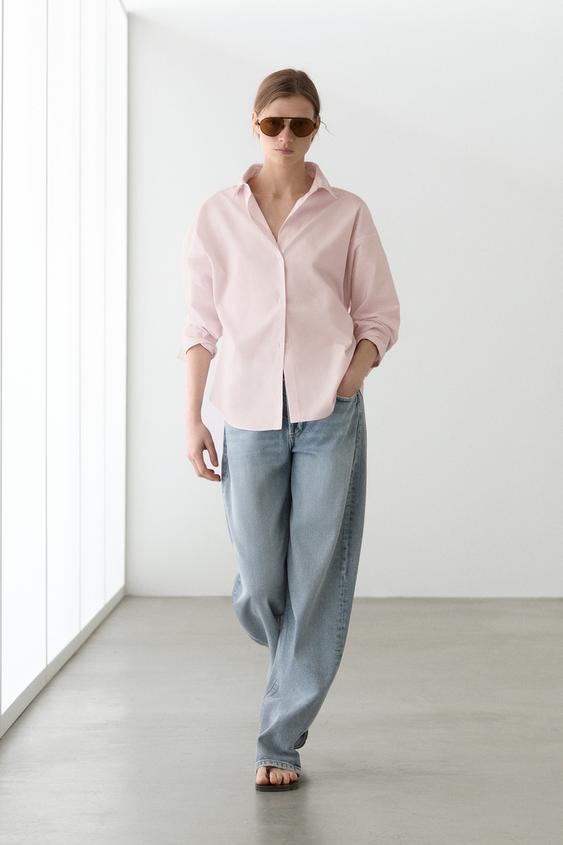 Camisa popelín detalle pinza algodón - Rosa de Zara - Imagen 0