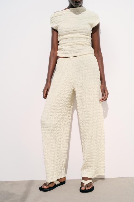 BRUSHED RIBBED TROUSERS - Oyster-white