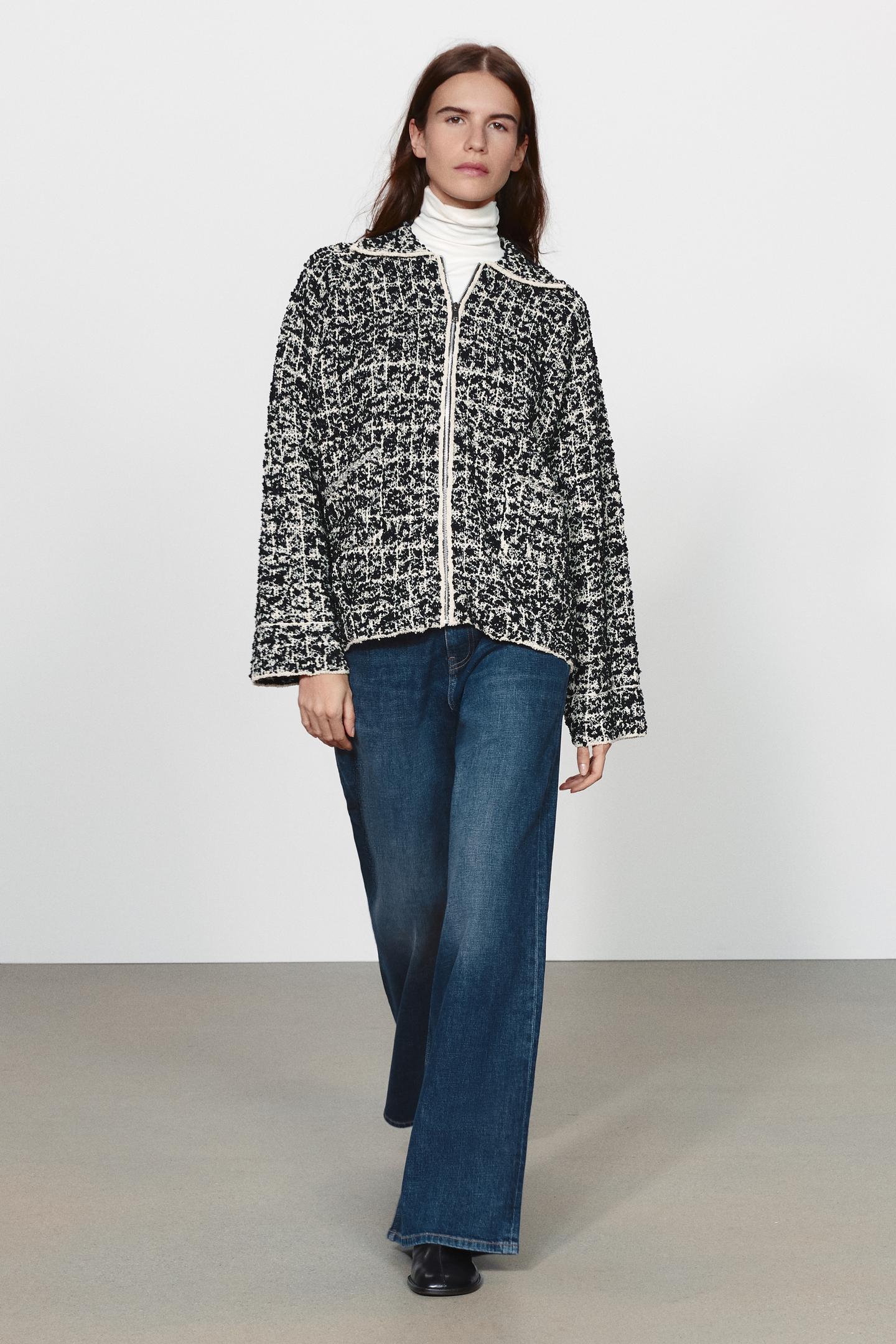 Женский кардиган Zara Structured, цвет: Экрю / Чёрный