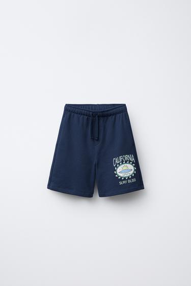 SURF PRINT PLUSH BERMUDA SHORTS - Navy blue by Zara