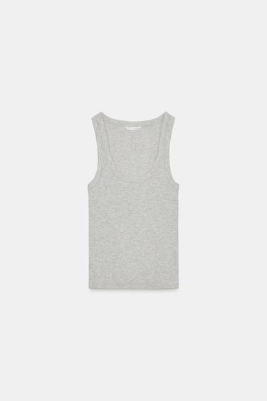 Zara STRAPPY RIB TOP - Gray marl