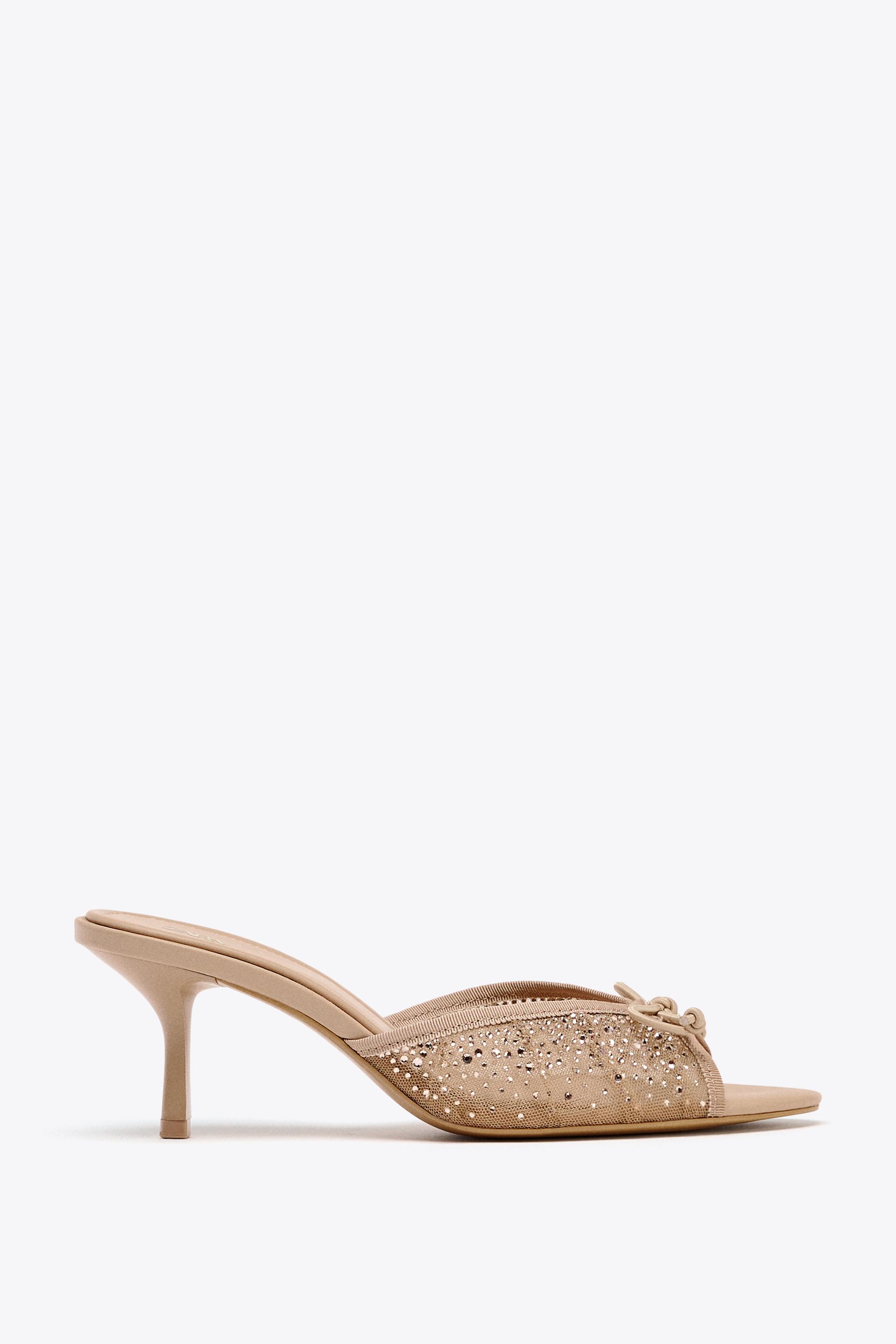 HIGH HEEL RHINESTONE MESH SANDALS - Pink | ZARA United States