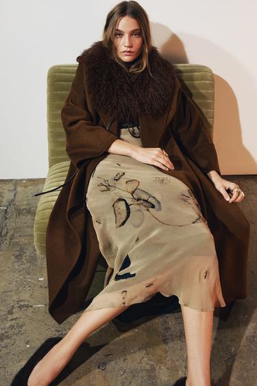 Zara FUR LEATHER COLLAR - Brown