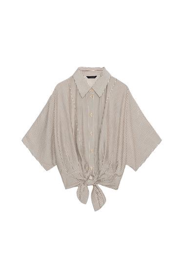 SHORT SLEEVE SHIRT WITH KNOT - Ecru / Black by Zara