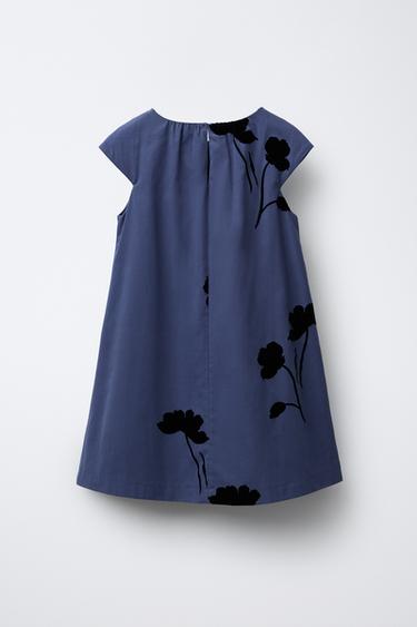Zara FLOCKED FLORAL DRESS - Blue