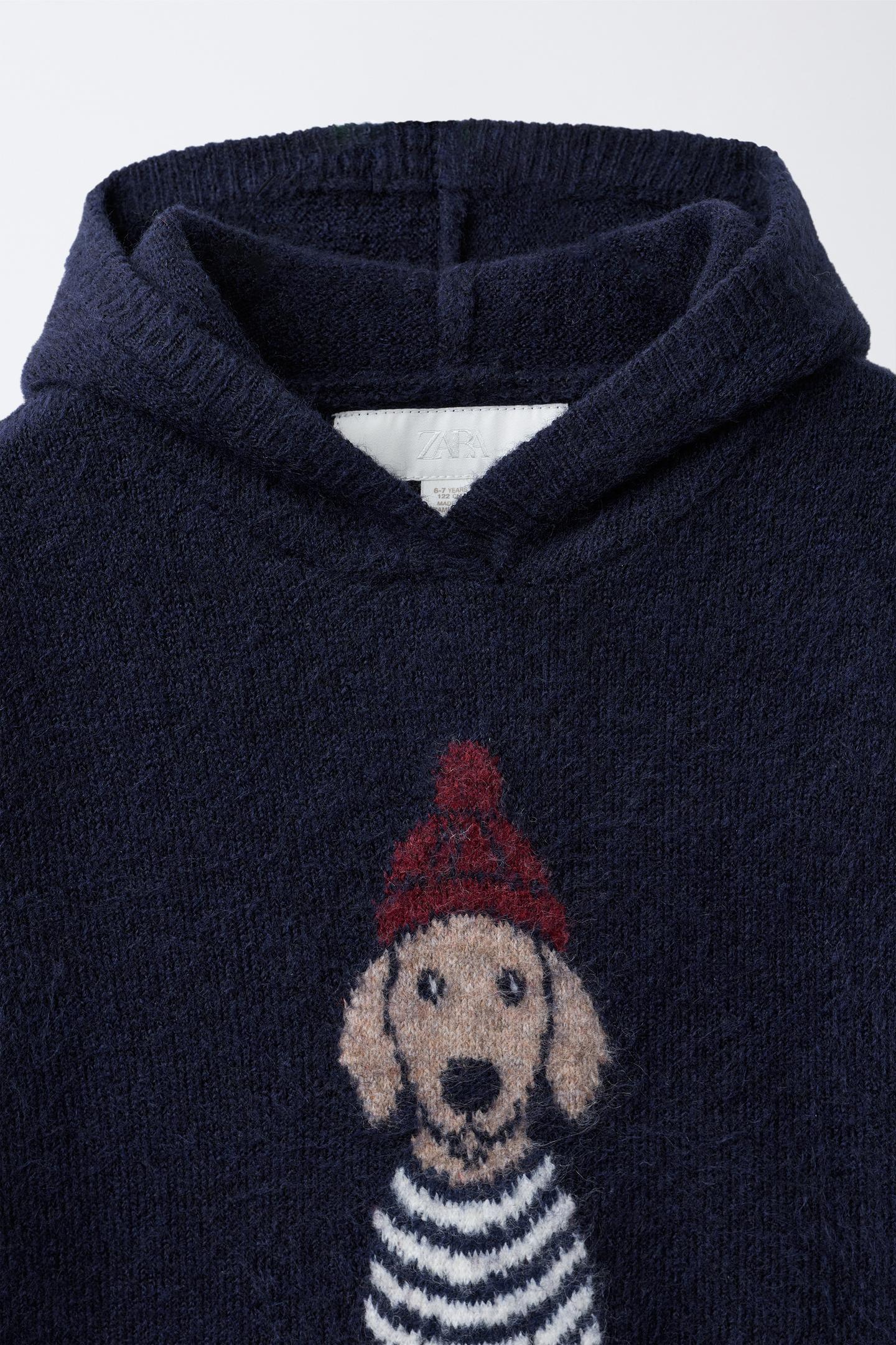 Детский свитер Zara Dog Print Hooded, цвет: Тёмно-синий — фото 3