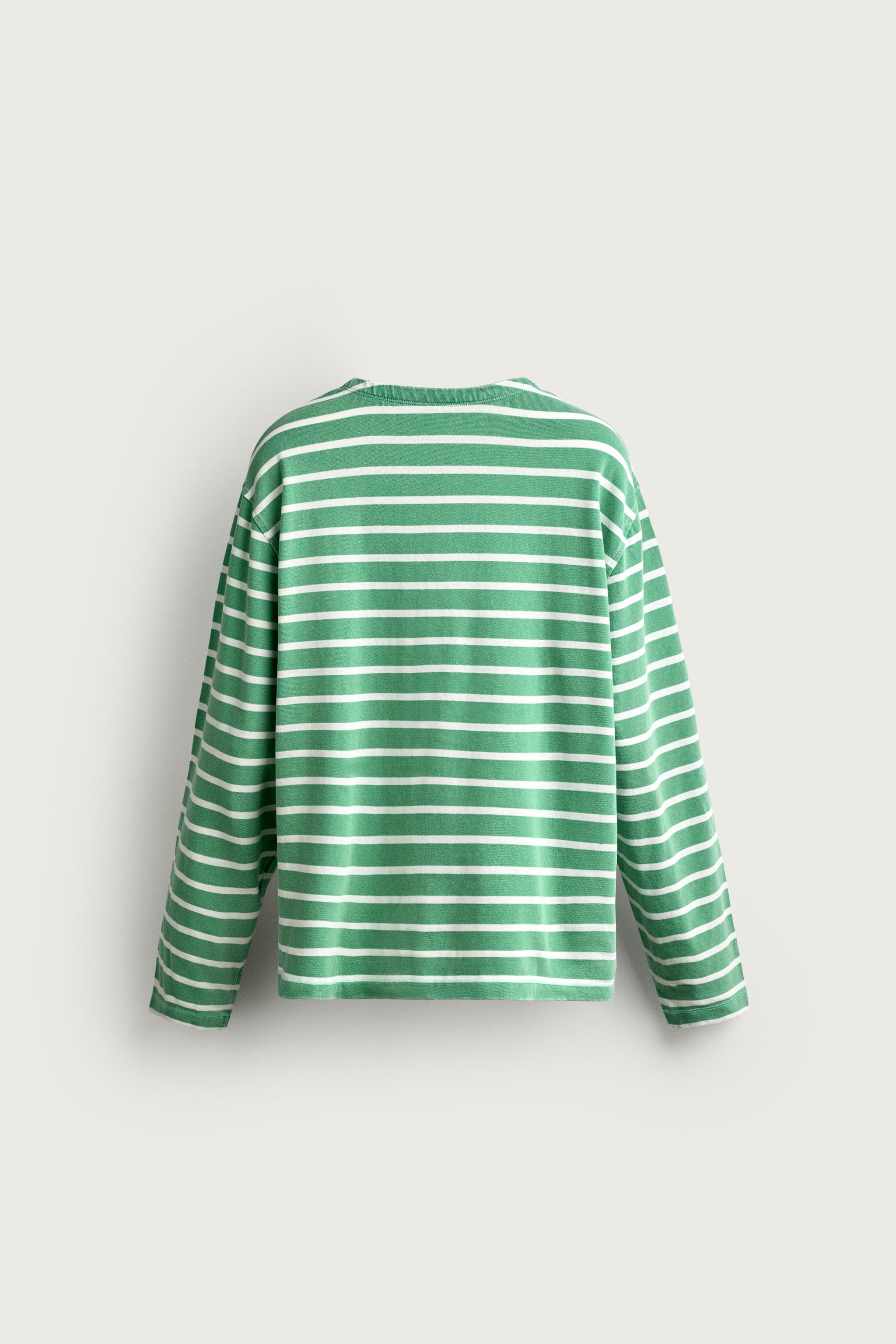 STRIPED JACQUARD T-SHIRT AARON LEVINE X ZARA — Green / Ecru