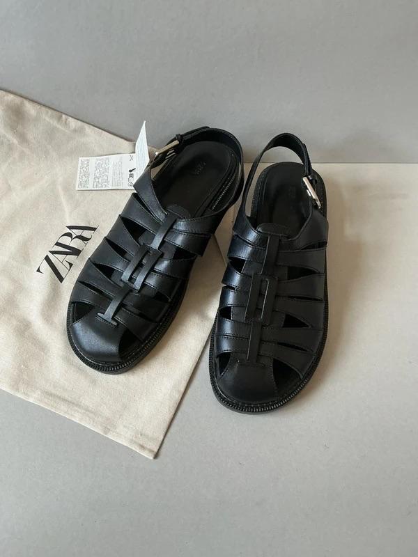 LEATHER SLINGBACK CAGE SANDALS - Image 2